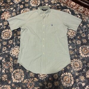Polo Ralph Lauren Vintage Green Plaid Short Sleeve Button Down Shirt Size M